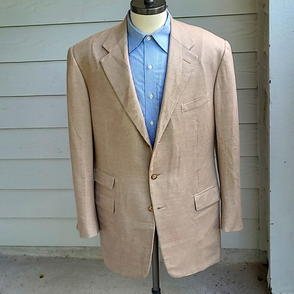 RALPH LAUREN PURPLE LABEL Italy Beige Tan Weave CASHMERE Sz 44 L Mens Sport Coat